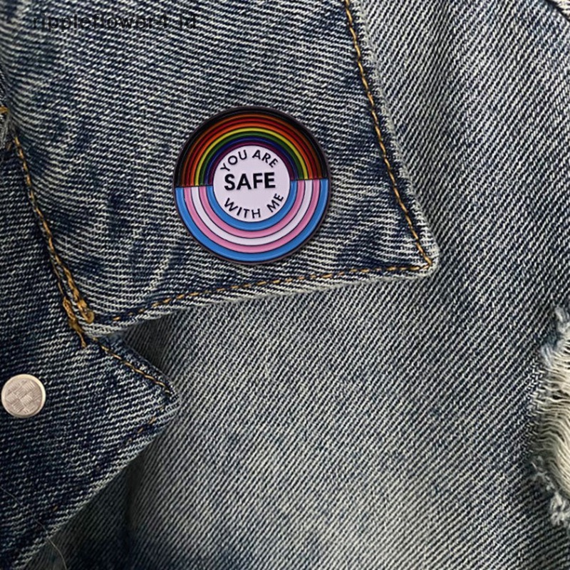 {rippleflower4.id} Anda Aman Dengan Saya Bendera Hujan Kebanggaan Pecinta LGBT Enamel Bros Kerah Pin Untuk Ransel Lencana Hiasan Perhiasan~