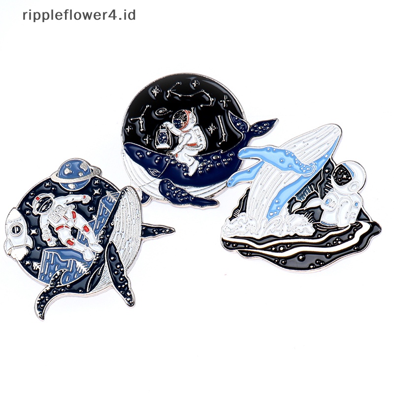 {rippleflower4.id} 1pc Pin Enamel Astronot Dan Paus Adventure Ocean Botol Bros Tas Kerah Pin~