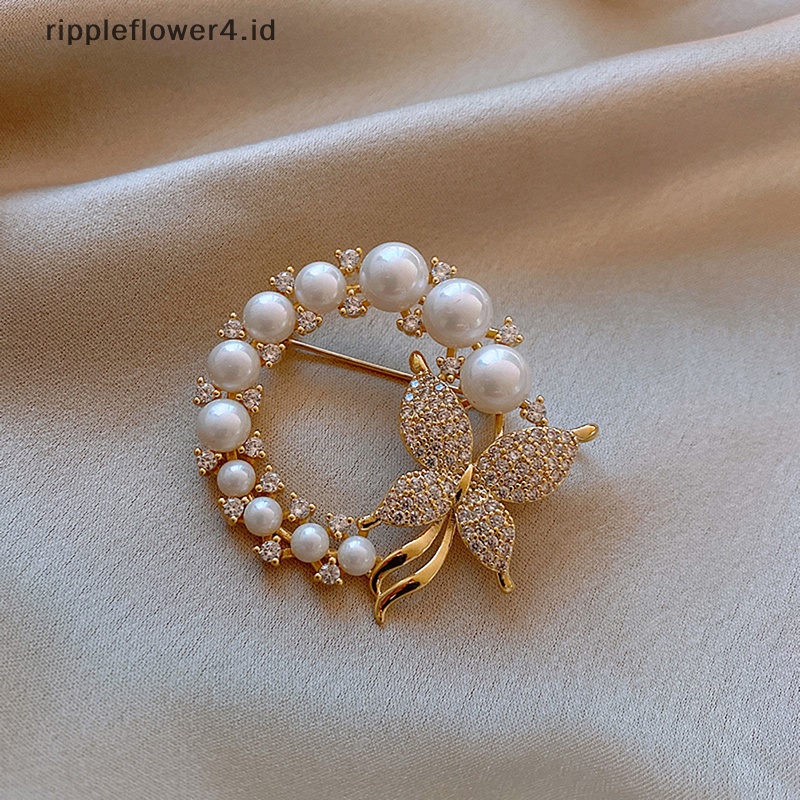 {rippleflower4.id} Bros Lingkaran Mutiara Baru Untuk Wanita Trendy Elegan Butterfly Brooch Pin Hadiah~