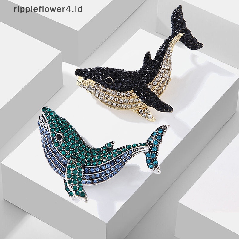 {rippleflower4.id} Bros Ikan Paus Berlian Imitasi Fashion Untuk Wanita Perhiasan Perjamuan Baju Bros Pin~
