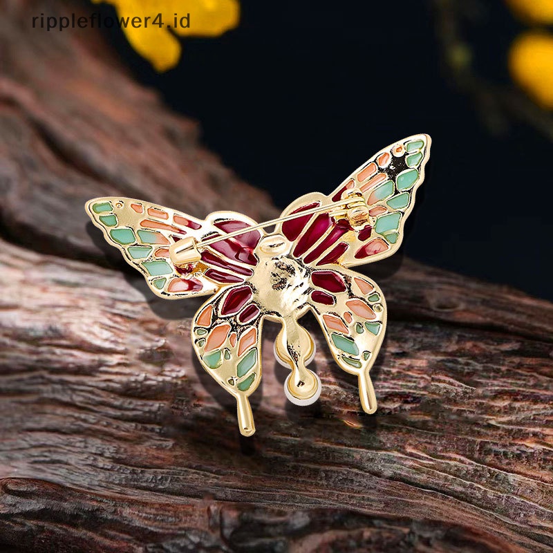 {rippleflower4.id} Vintage Colorful Butterfly Bros Kristal Berlian Imitasi Enamel Pin Serangga Terbang Hewan Bros Pakaian Perhiasan Hadiah~