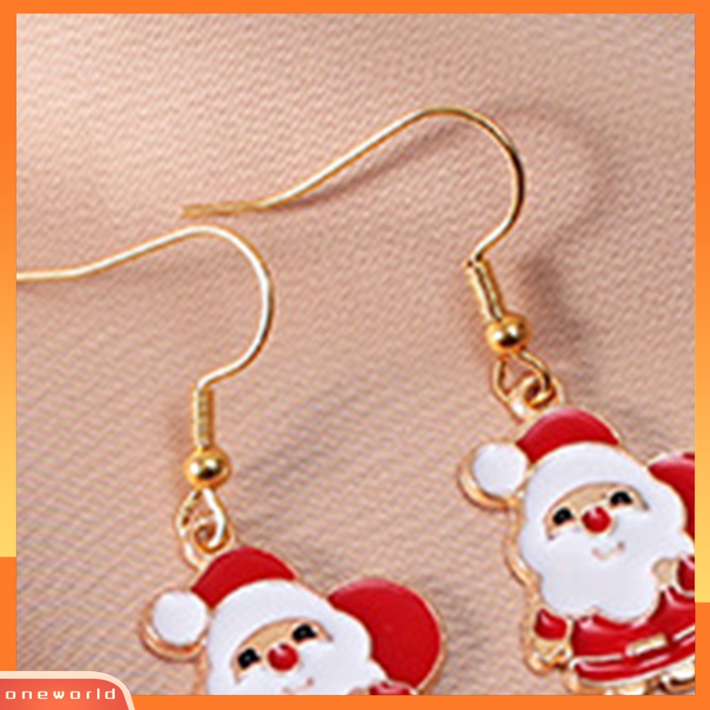 [WOD] 1pasang Anting Menjuntai Pohon Natal Snowman Dripping Oil Santa Claus Earrings Perhiasan Aksesori