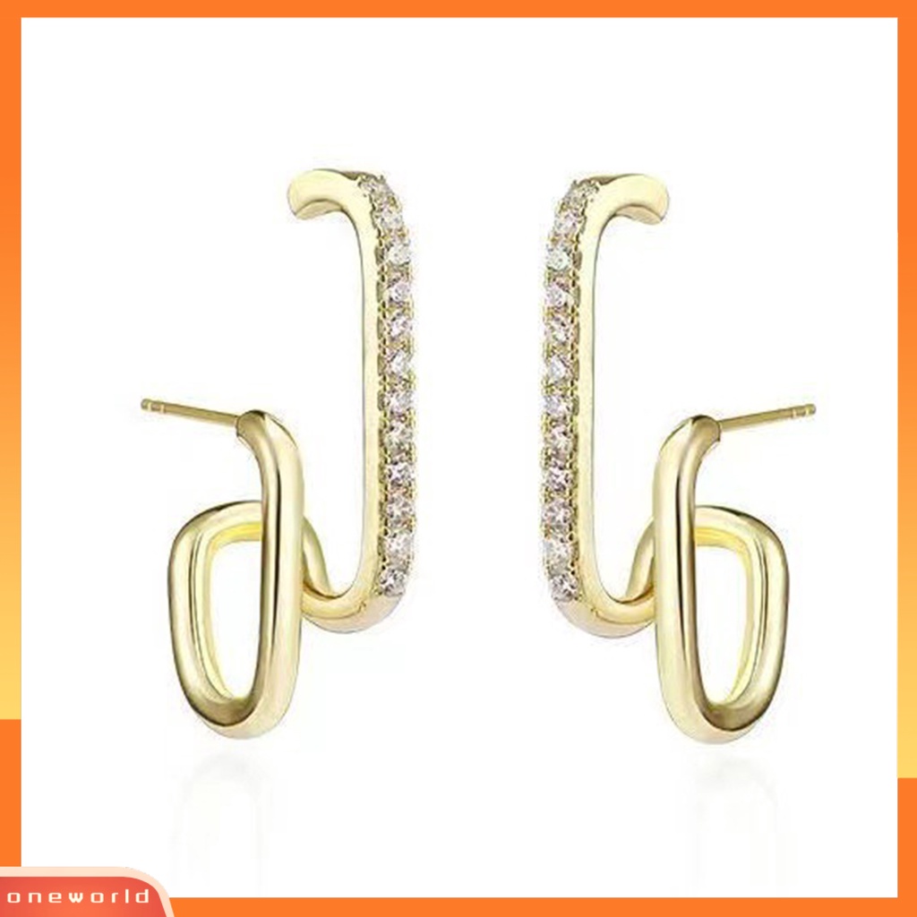 [WOD] 1pasang Ear Studs Irregular U Shape Jewelry Shinng Rhinestones Stud Earrings Untuk Pesta Pernikahan Perjamuan Prom