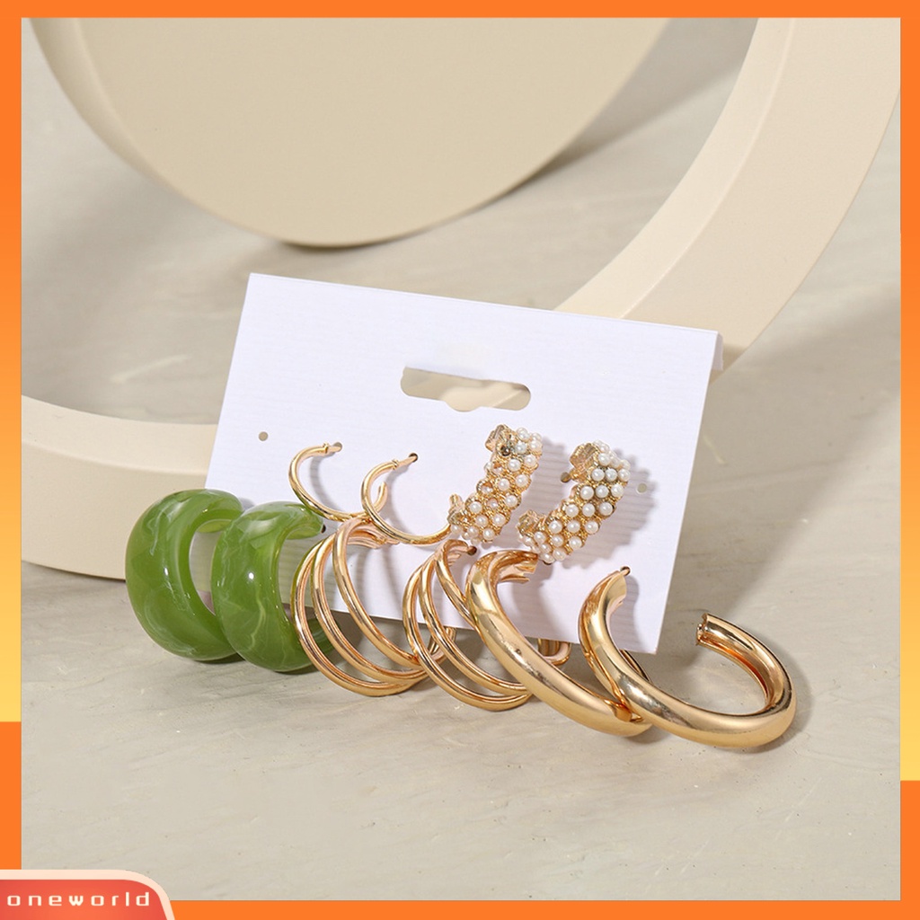 [WOD] 5pasang Anting Hoop Bentuk Bulat Mutiara Imitasi Logam Bohemian Geometri Semua Pertandingan Anting Lingkaran Untuk Pakaian Sehari-Hari
