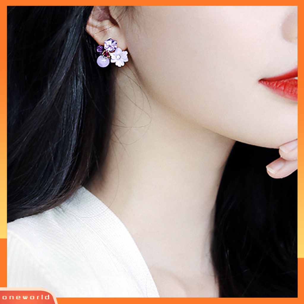 [WOD] 1pasang Wanita Ear Studs Bunga Berlian Imitasi Perhiasan Cubic Faux Crystal Stud Earrings Untuk Pacaran