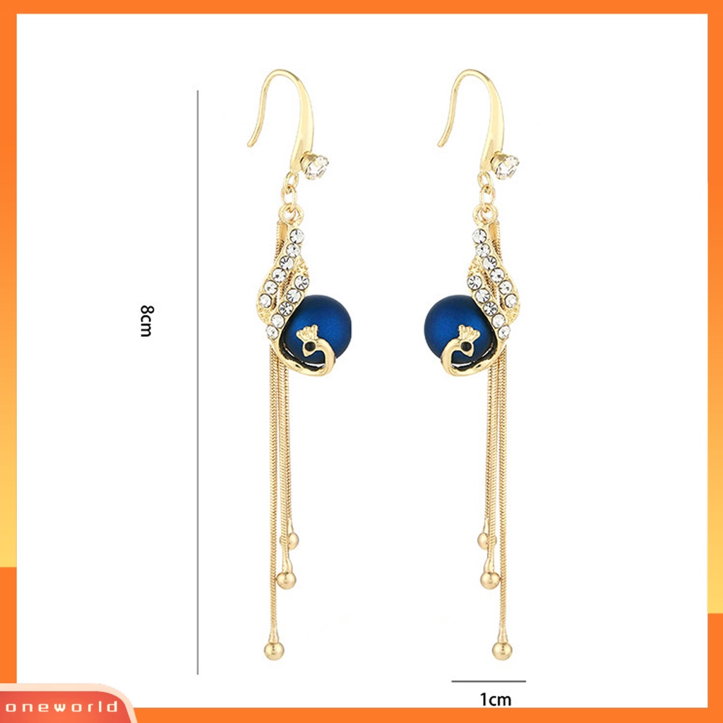 [WOD] 1pasang Tindik Shiny Drop Earrings Alloy Faux Peacock Pearl Tassel Lady Hook Earrings Perhiasan Pesta