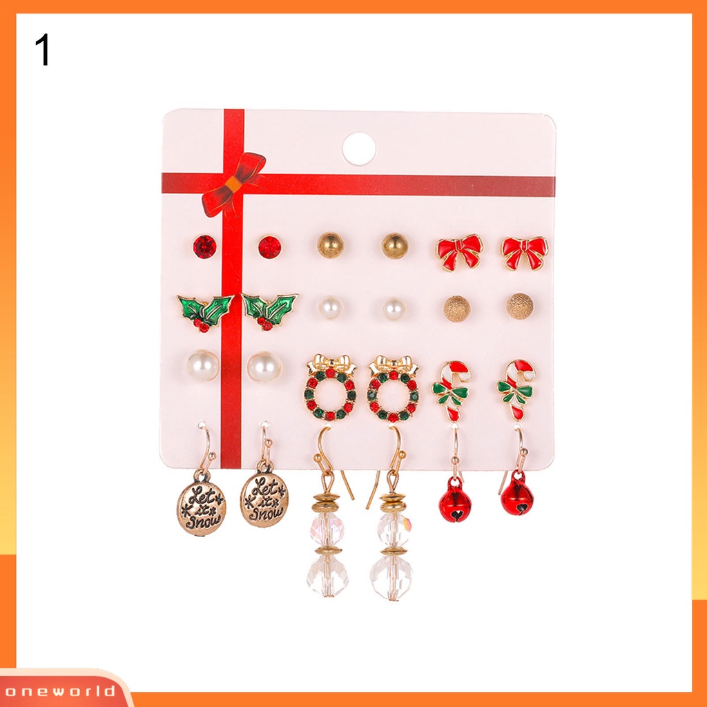 [WOD] 12pasang Anting Natal Warna-Warni Indah Bell Elk Stud Earrings Untuk Tahun Baru