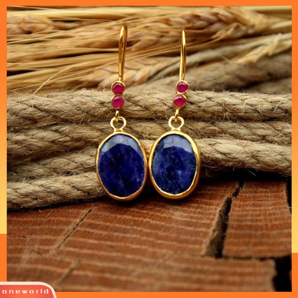 [WOD] 1pasang Anting Menjuntai Vintage Bohemian Etnik Geometri Electroplating Dekorasi Hadiah Wanita Oval Permata Imitasi Drop Earrings Perhiasan Untuk Pesta