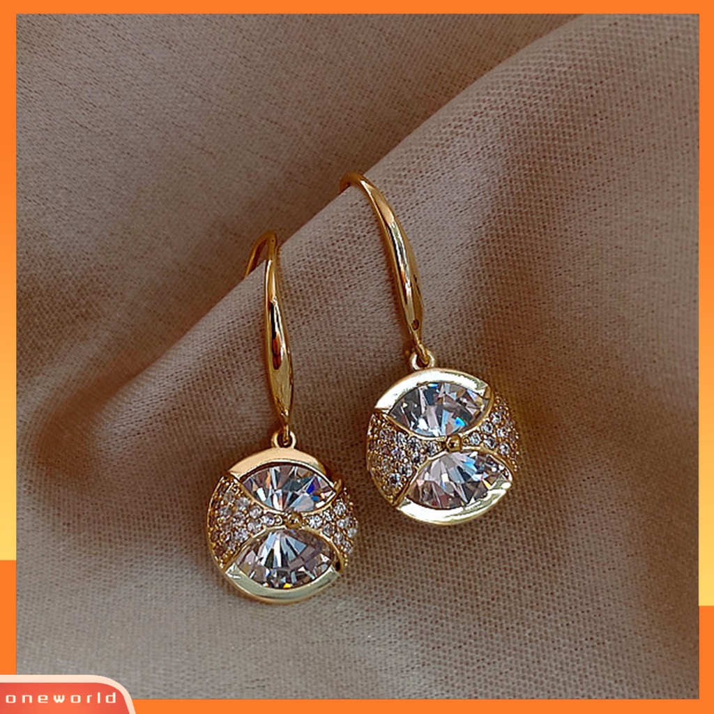 [WOD] 1pasang Anting Kait Liontin Bulat Perhiasan Berlian Imitasi Halus Tahan Lama Drop Earrings Untuk Pernikahan