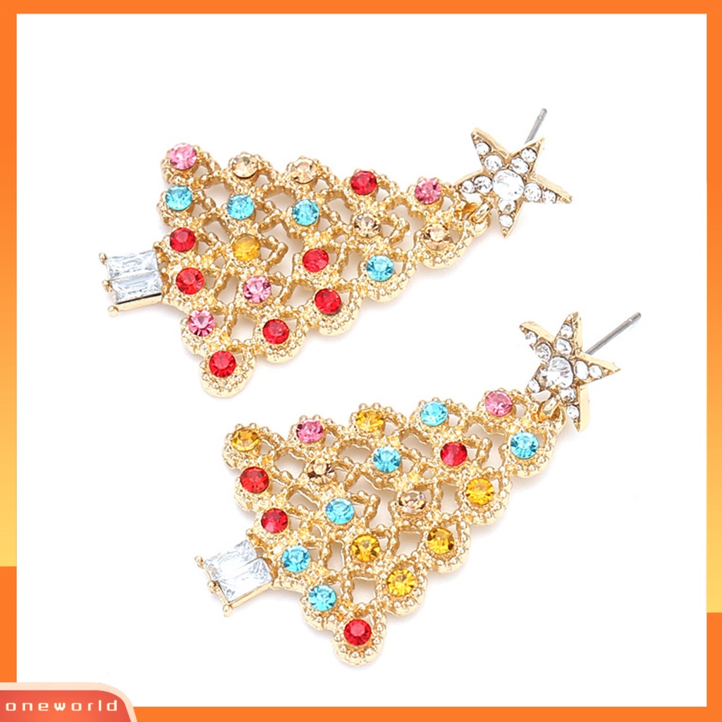 [WOD] 1pasang Menjuntai Anting Festival Berlian Imitasi Berwarna Mengkilap Berkilau Semua Pertandingan Dekorasi Hadiah Natal Wanita Xmas Pohon Drop Earrings Perhiasan Fashion Untuk Tahun Baru