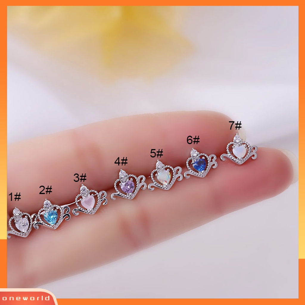 [WOD] 1pc Stud Earring Cubic Zirconia Hias Mengkilap Elegan Geometris Electroplating Wanita Berongga Jantung Telinga Stud Tulang Rawan Anting Perhiasan Dekorasi Hadiah Untuk Pacaran