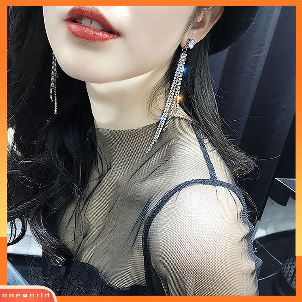 [WOD] 1pasang Anting Menjuntai Gaya Boho Rumbai Panjang Berlebihan Temperamen Geometris Hias Hadiah Wanita Shiny Faux Crystal Stud Earrings Perhiasan Pesta Untuk Perjamuan