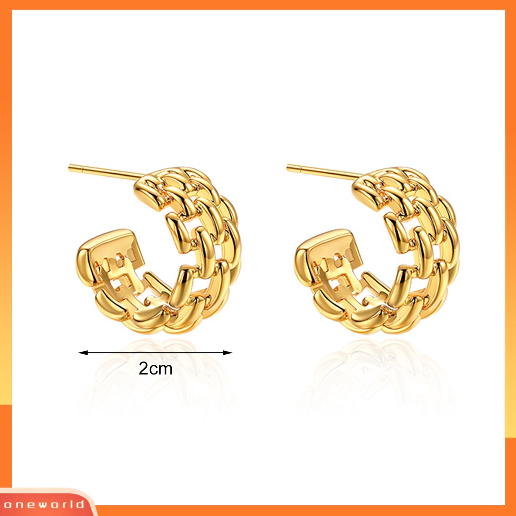 [WOD] 1pasang Ear Studs High Polished Opening Hypoallergenic Nyaman Dipakai Hadiah Warna Emas Fashion Perhiasan Wanita Rantai Desain Half Hoop Huggie Earrings Untuk Pacaran