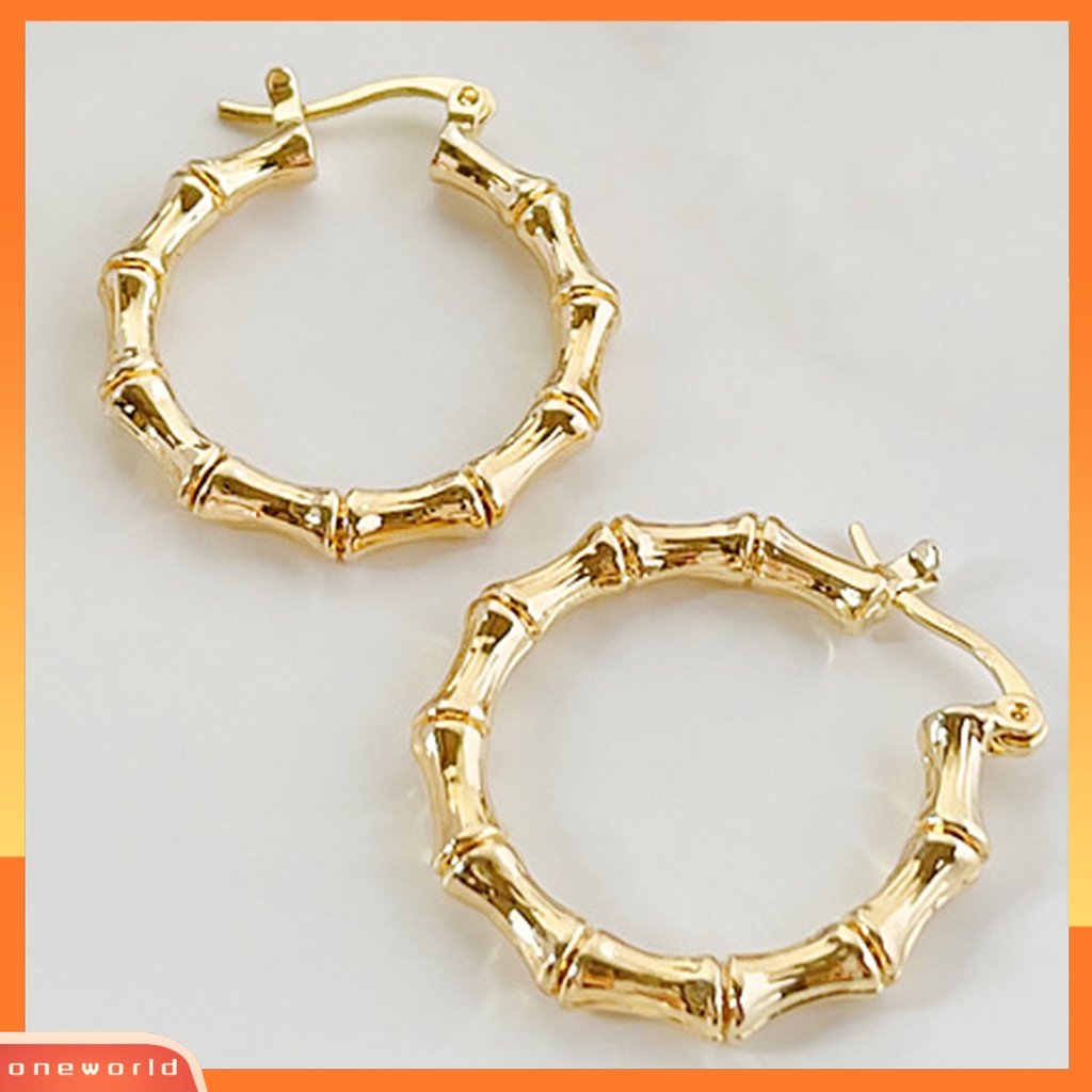 [WOD] 1pasang Anting Wanita Bambu Bulat Perhiasan Berlebihan Fashion Penampilan Anting Hoop Untuk Prom