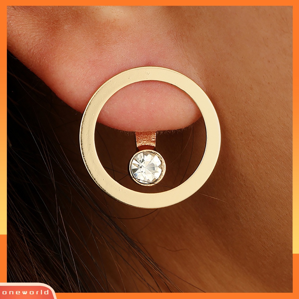 [WOD] Fashion Lingkaran Berongga Berlian Imitasi Dua Sisi Wanita Ear Stud Earrings Jewelry