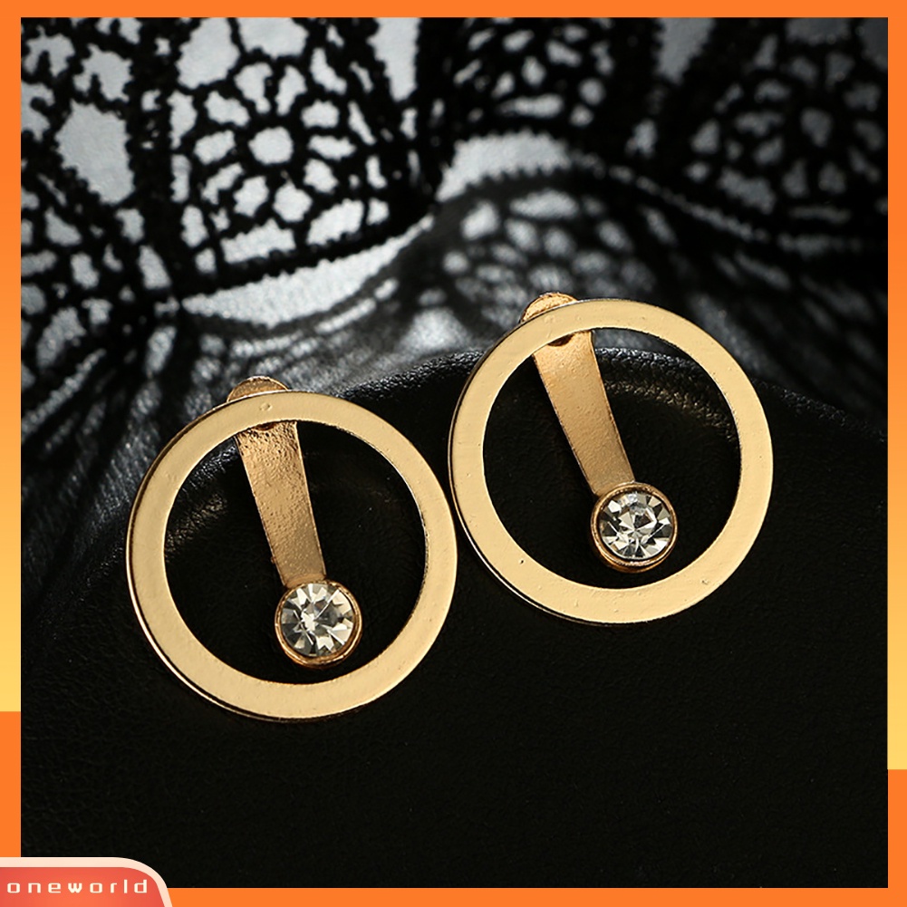 [WOD] Fashion Lingkaran Berongga Berlian Imitasi Dua Sisi Wanita Ear Stud Earrings Jewelry