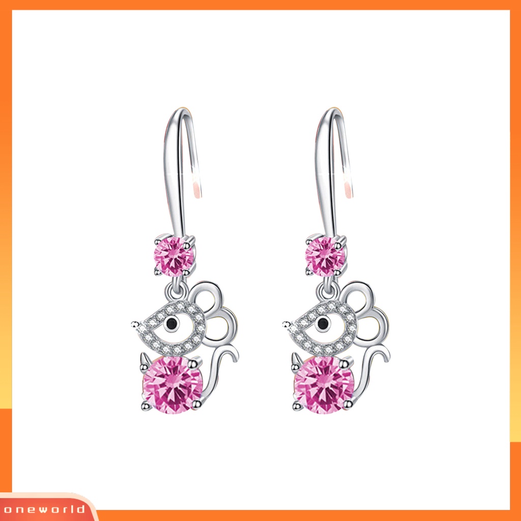 [WOD] Wanita Bergaya Berlian Imitasi Bentuk Tikus Alloy Anti-Alergi Kait Anting Eardrop