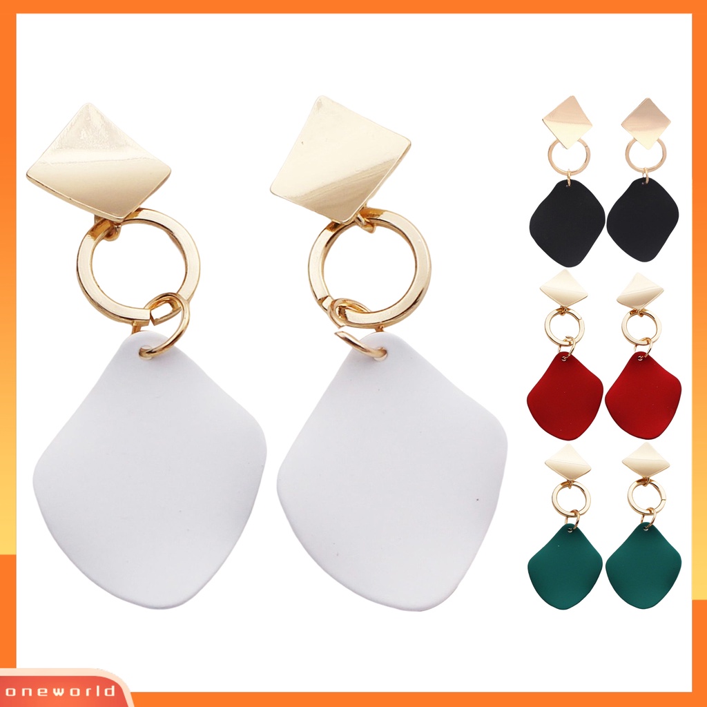 [WOD] 1pasang Wanita Menjuntai Anting Warna Kontras Bentuk Belah Ketupat Alloy Tahan Lama Drop Earrings Lady Aksesori