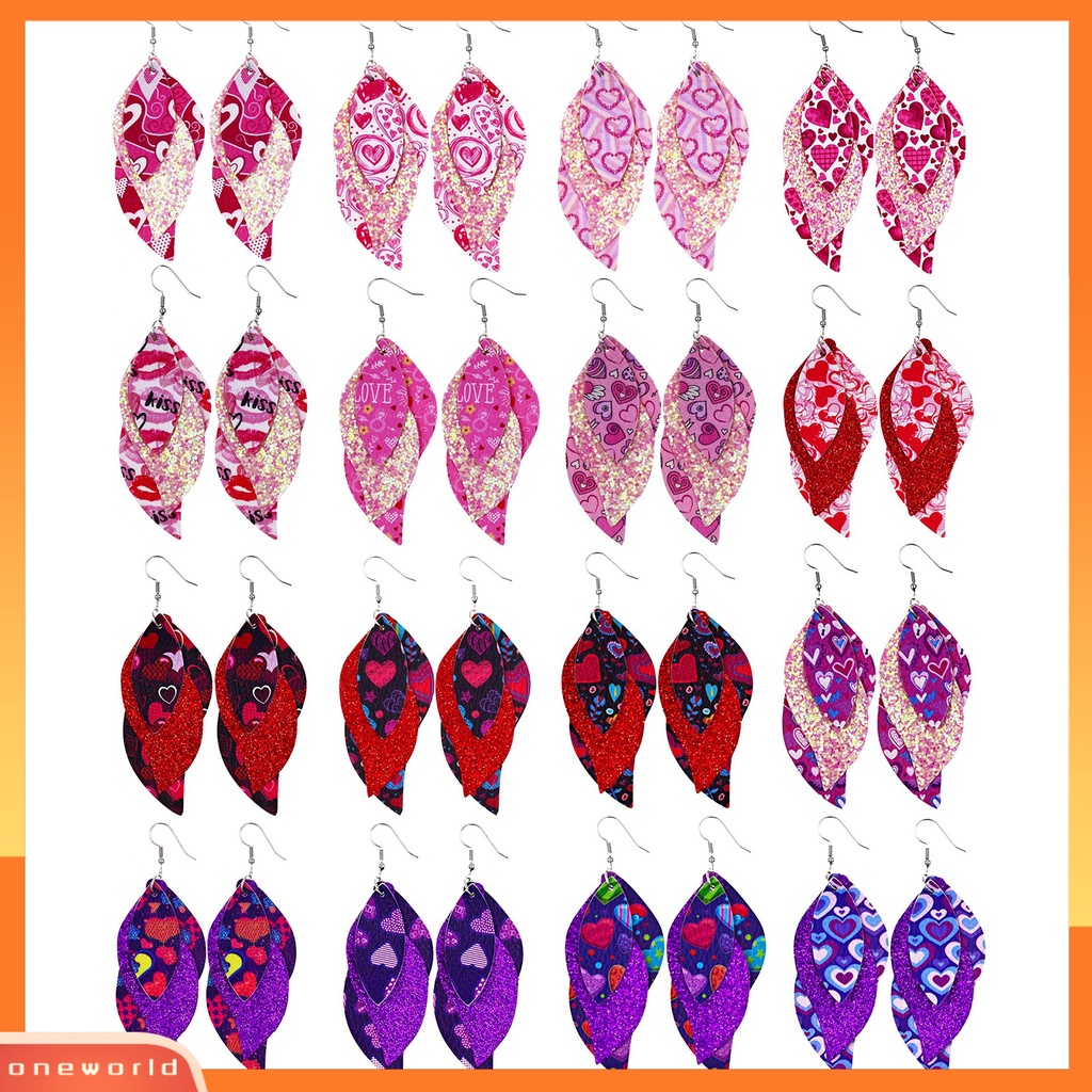 [WOD] S-shaped Leather Earrings Sequin Sparkling Earrings Perhiasan Aksesori Hadiah