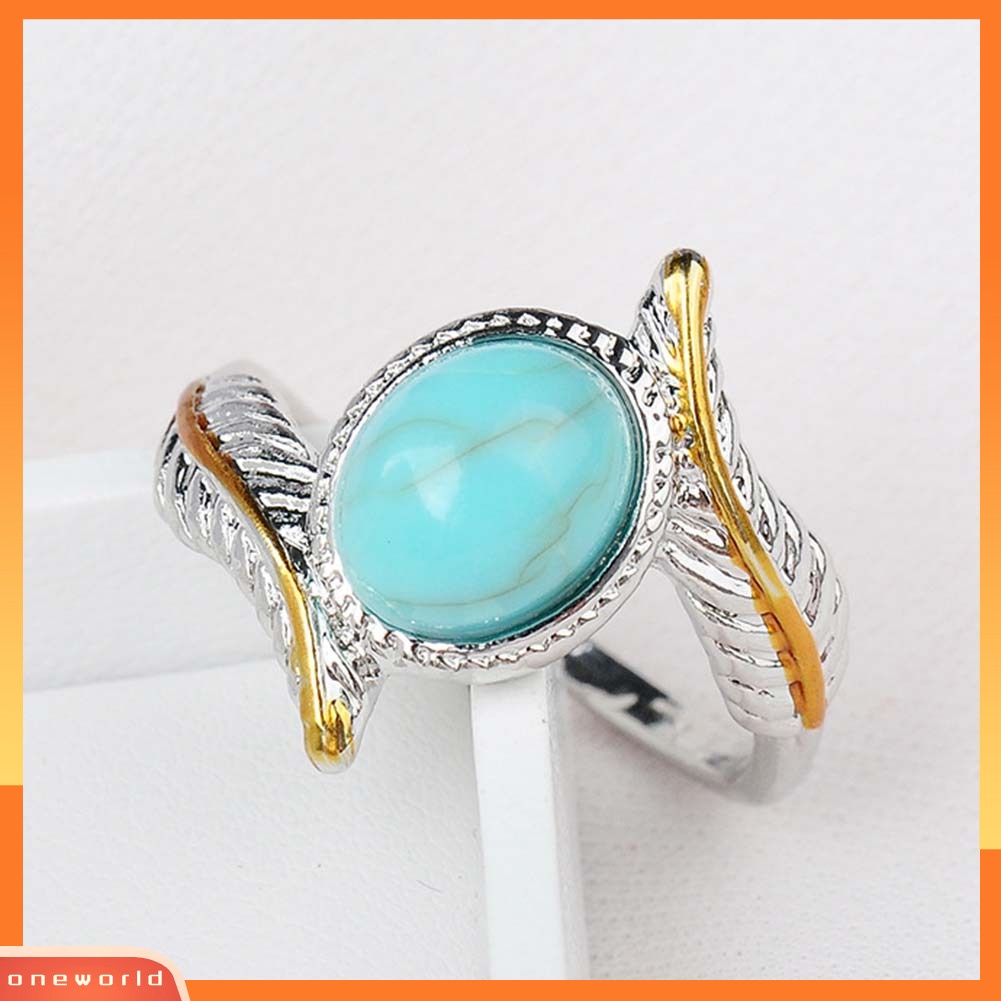 [WOD] Vintage Two Tone Twist Leaf Faux Turquoise Cincin Wanita Pernikahan Pertunangan Perhiasan