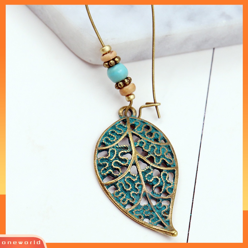 [WOD] Retro Berongga Daun Liontin Imitasi Pirus Manik-Manik Anting Wanita Pernyataan Perhiasan