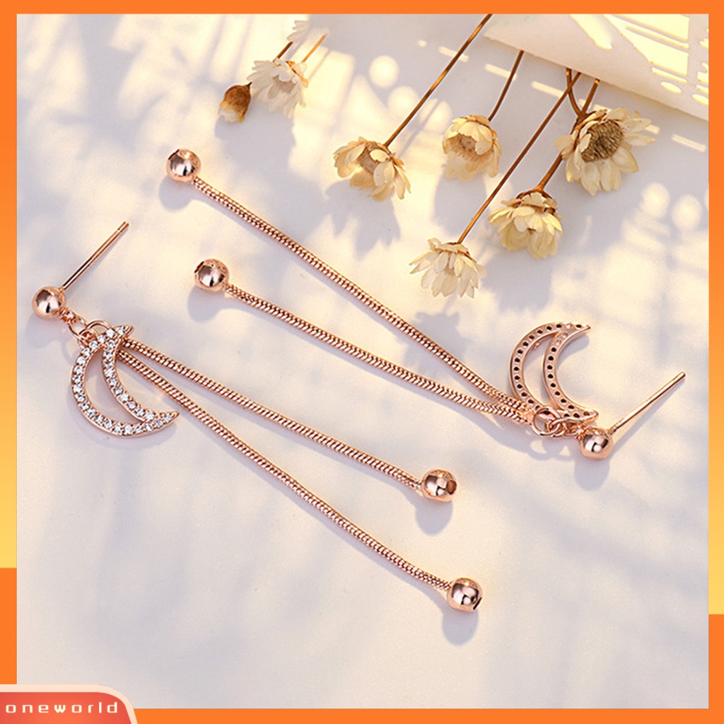 [WOD] 1pasang Anting Rumbai Electroplate Anti Gores Hias Berkilau Berlian Imitasi Perhiasan Earring Studs Perlengkapan Gaun