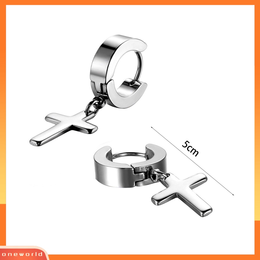 [WOD] 1pasang Ear Dangle Cross Pendant Anting Hoop Berengsel Huggie Stainless Steel Ramah Lingkungan Untuk Pria