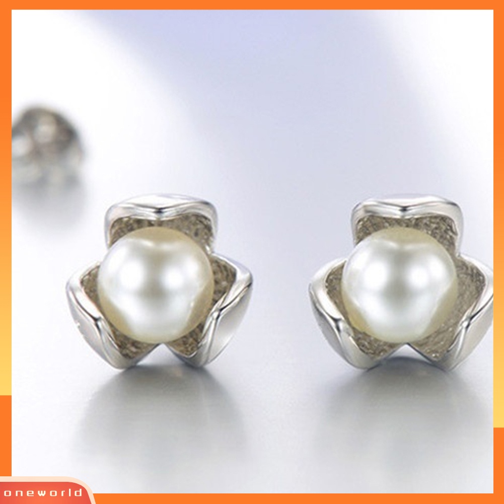 [WOD] Wanita Fashion Mutiara Imitasi Hias Clover Stud Earrings Hadiah Perhiasan Pesta Pernikahan