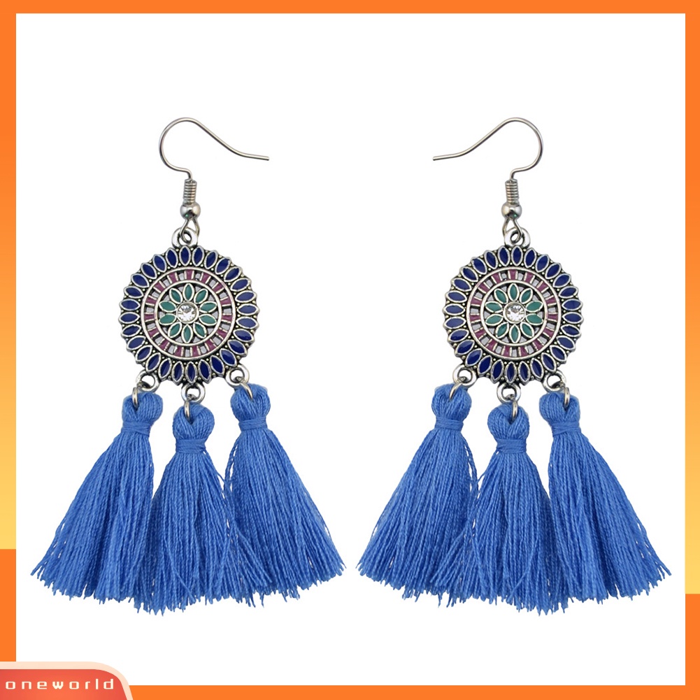 [WOD] Boho Bunga Matahari Rumbai Panjang Menjuntai Statement Earrings Ear Hook Wanita Perhiasan