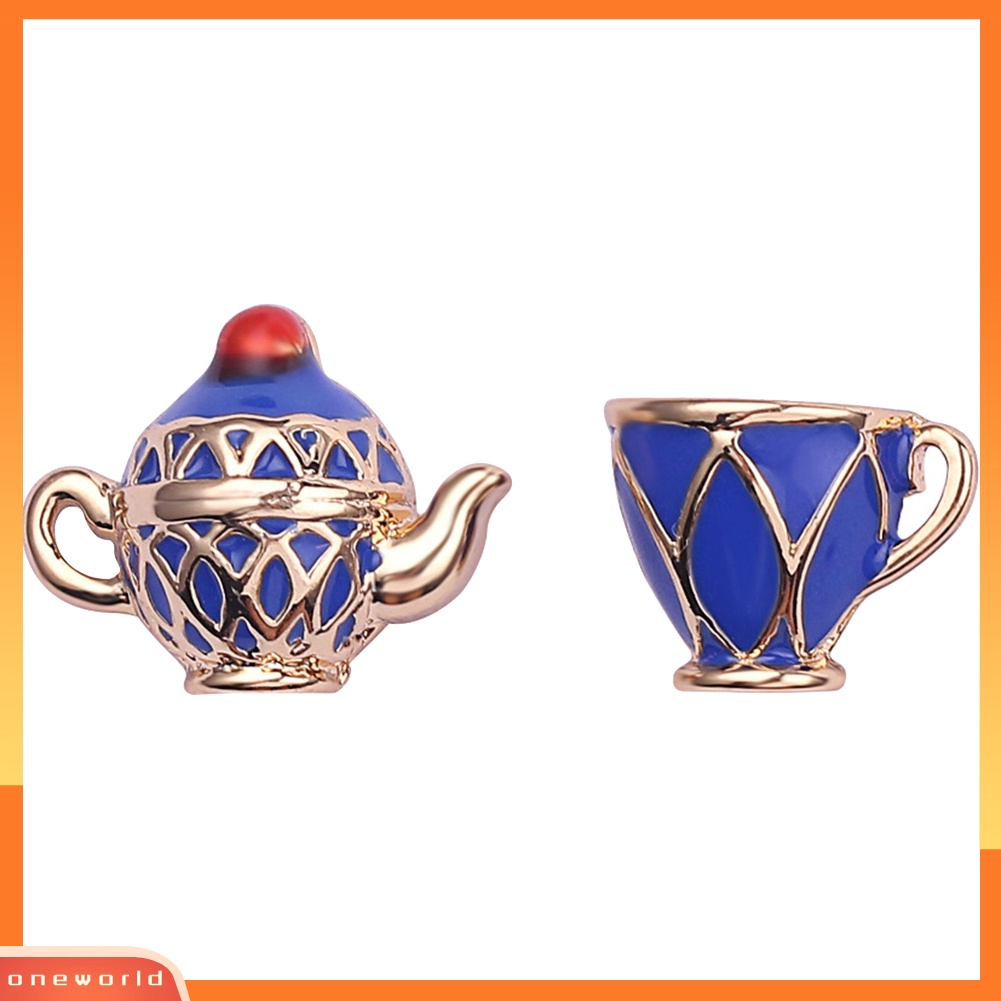 [WOD] Vintage Enamel Asimetris Teko Cangkir Liontin Wanita Stud Earrings Hadiah Perhiasan