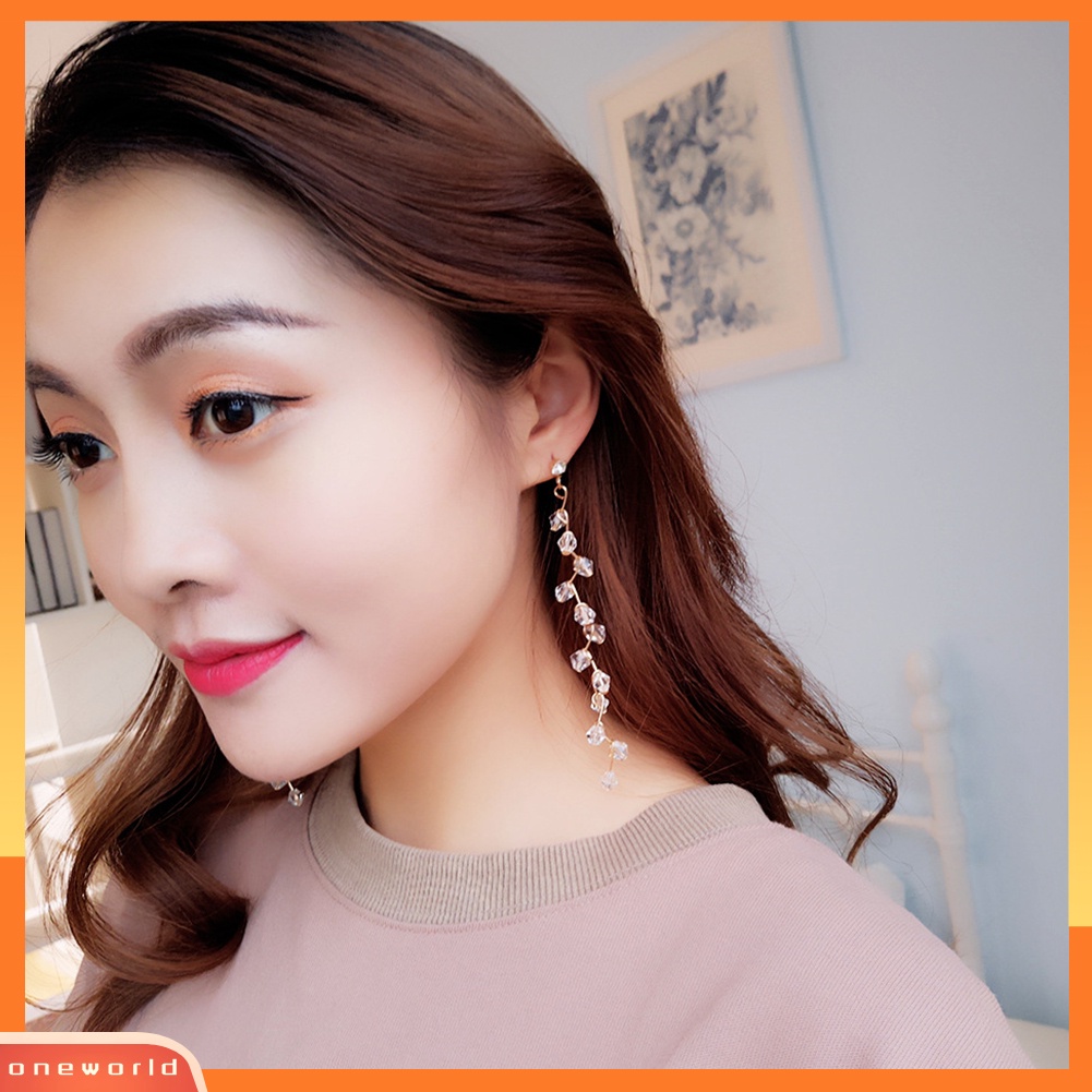 [WOD] Wanita Desain Anggur Manik-Manik Berlian Imitasi Menjuntai Panjang Stud Earrings Fashion Perhiasan