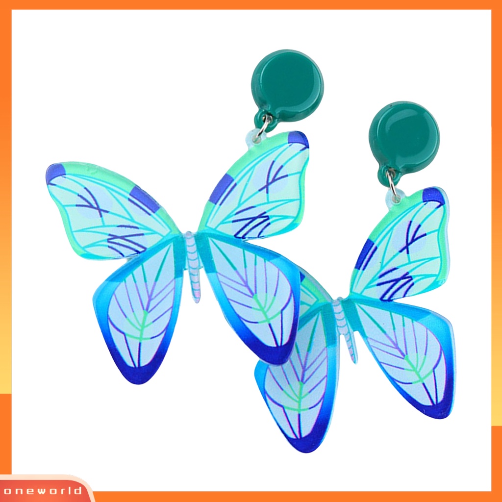 [WOD] 1pasang Anting Gantung Tekstur Bening Indah Temperamen Hias Tahan Lama Bentuk Kupu-Kupu Anting Perhiasan