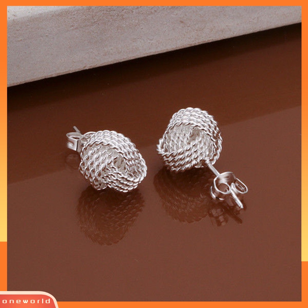 [WOD] Twist Knot Mesh Menenun Ear Studs Earrings Hadiah Perhiasan Berlapis Perak Wanita