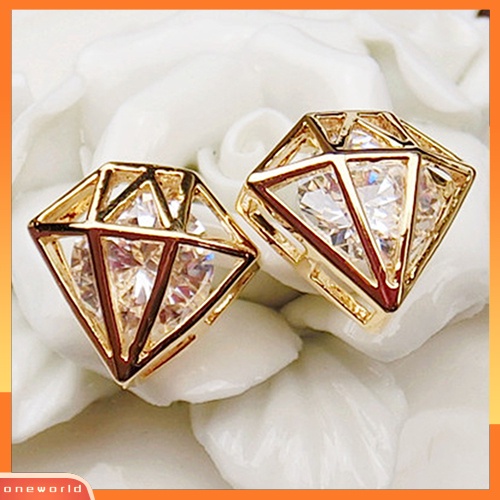 [WOD] Wanita Cubic Zirconia Berongga Telinga Studs Earrings Pesta Pernikahan Fashion Perhiasan