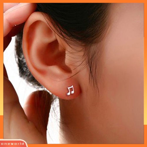 [WOD] 1pasang Wanita Asimetri Catatan Musik Perak Disepuh Ear Studs Earrings Jewelry