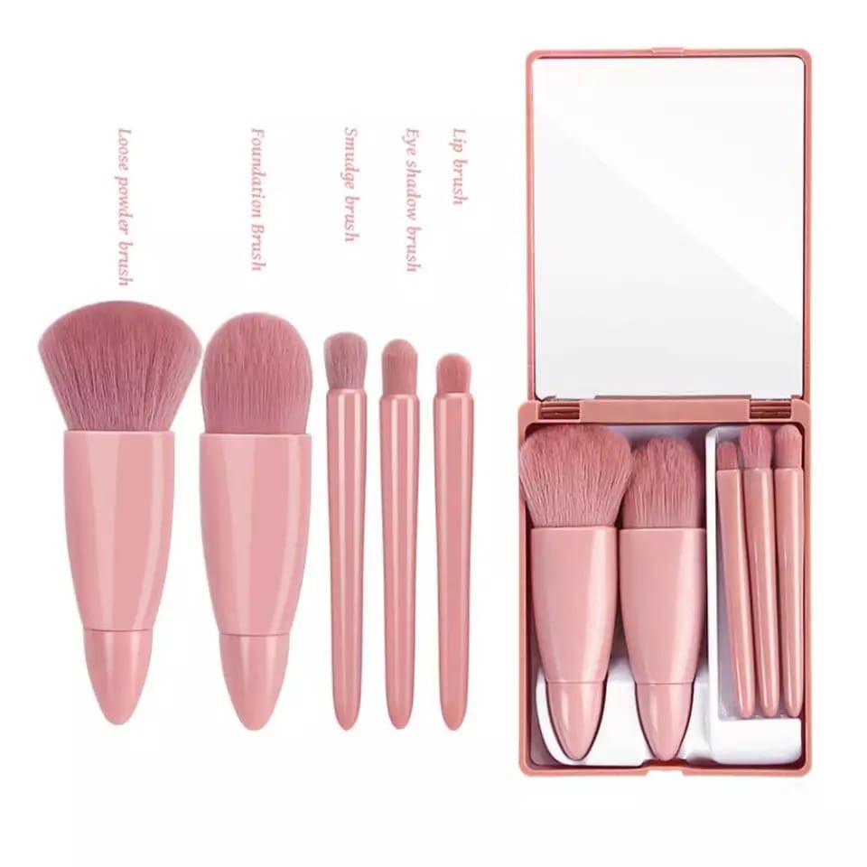 Kuas Makeup SET Isi 5 PCS With Box  Mini Brush Kit Kuas Powder Foundation Beauty Tools Portable Cermin S592