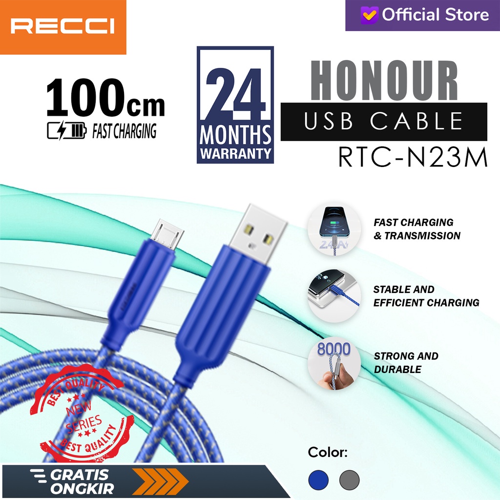 USB CABLE RECCI HONOUR MICRO , TYPE -C , IPHONE RTC-N23 FAST CHARGING