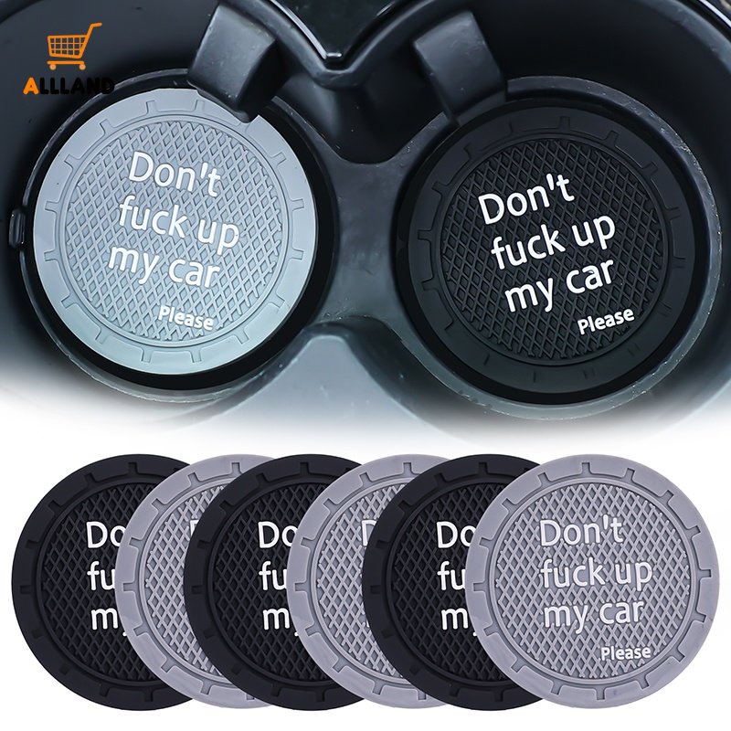 2warna Universal Non-Slip Cup Holder/ Letter Word Printed PVC Car Cup Coaster/ Aksesoris Interior Otomatis