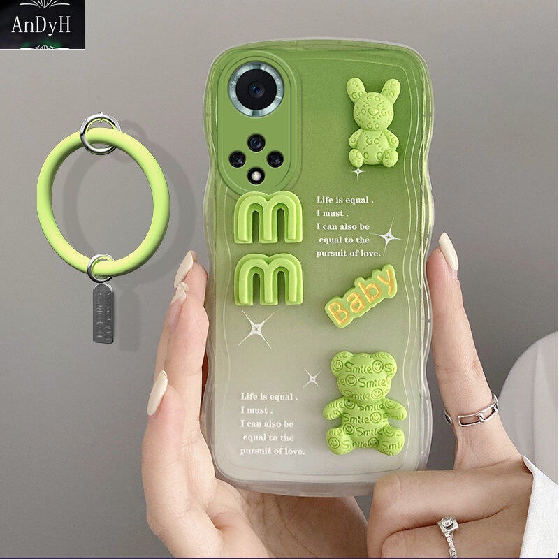 Andyh Desain Baru Untuk Huawei Nova 9hormat 50case 3D Lucu Bear+ Solid Color Bracelet Fashion Premium Gradient Soft Phone Case Silikon Shockproof Casing Pelindung Penutup Belakang