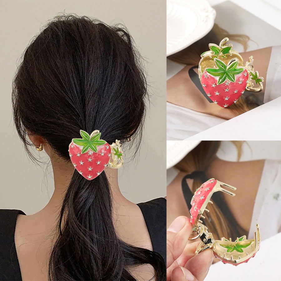 Korea Alloy Strawberry Berlian Imitasi Rambut Klip Lucu Manis Gadis Jepit Rambut Hair Claw Aksesoris Rambut