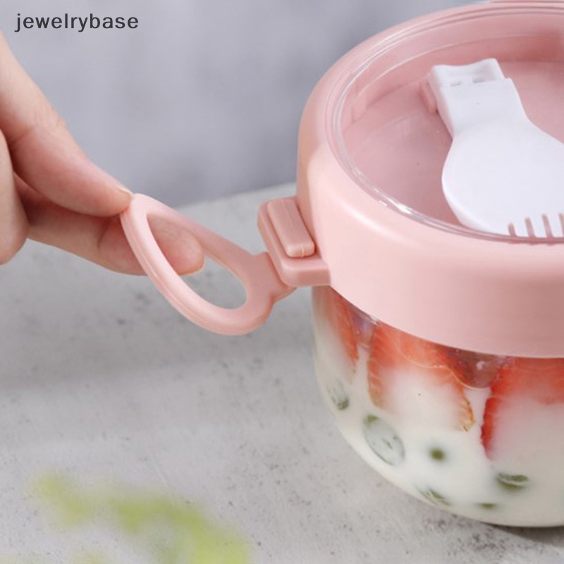 [jewelrybase] Wadah Toples Oats Semalam Gelas Oatmeal Portable Dengan Tutup Dan Sendok Meal Jar Boutique