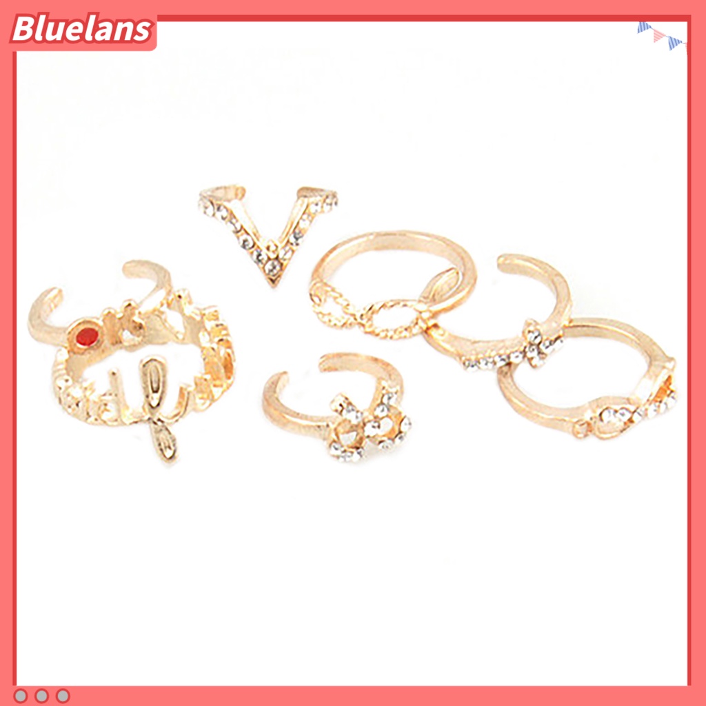 [BLS] 7pcs Cincin Open Ring Stackable Alloy Bentuk Kupu-Kupu Cincin Midi Untuk Pesta