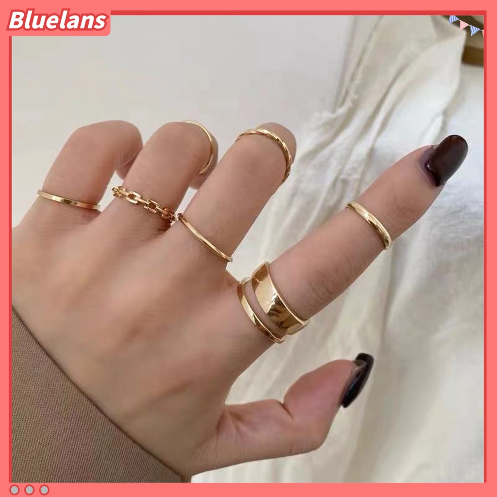 [BLS] 7pcs /set Wanita Knuckle Rings Geometris Bukaan Adjustable Hip Hop Stackable Finger Rings Untuk Pesta Club Cosplay