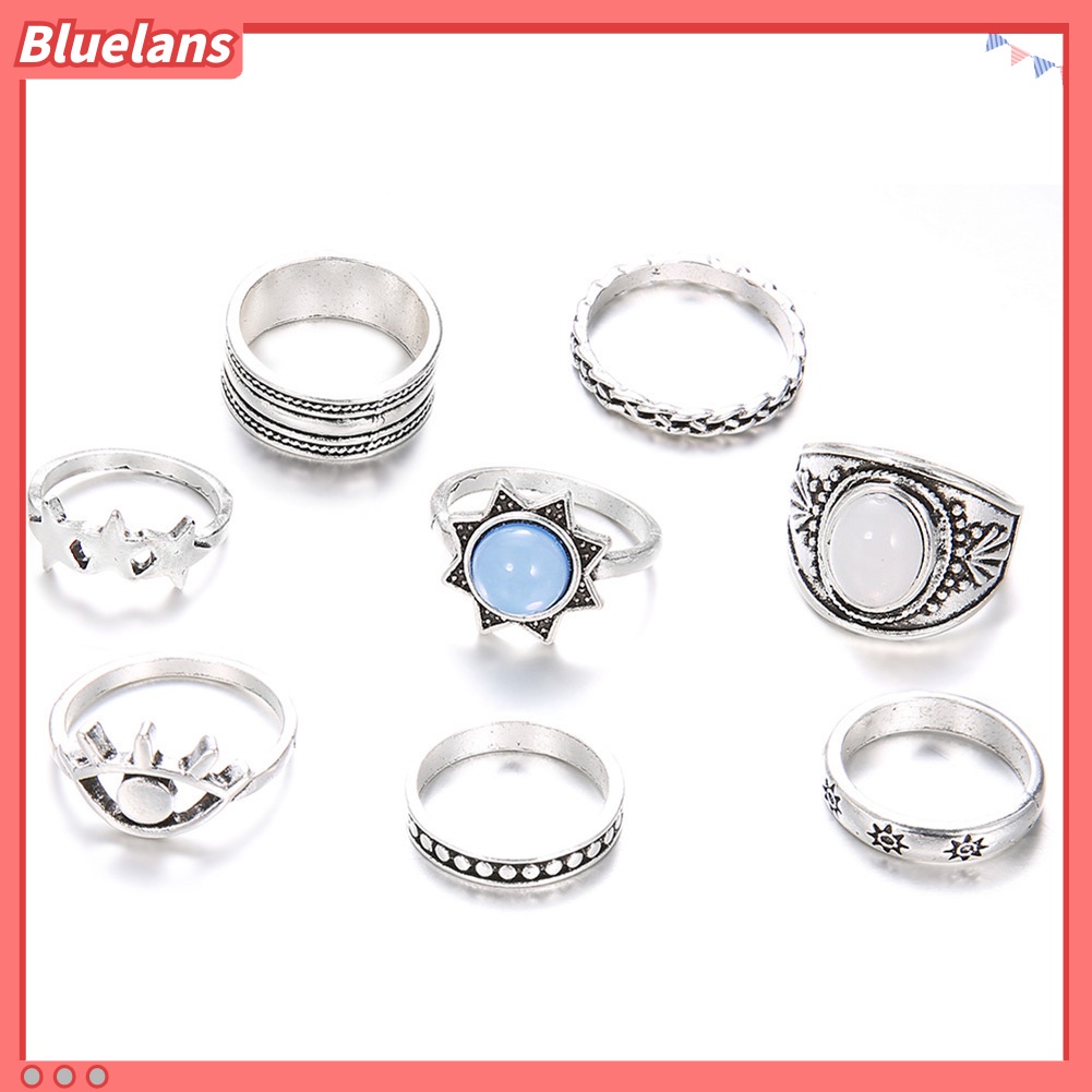 [BLS] 7pcs /Set Bohemian Wanita Mata Bintang Faux Gemstone Kunckle Midi Jari Cincin Perhiasan