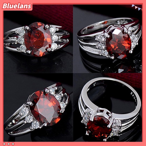 [BLS] Fashion Wanita Perhiasan Berlapis Perak Merah Cubic Zirconia Indah Jari Cincin