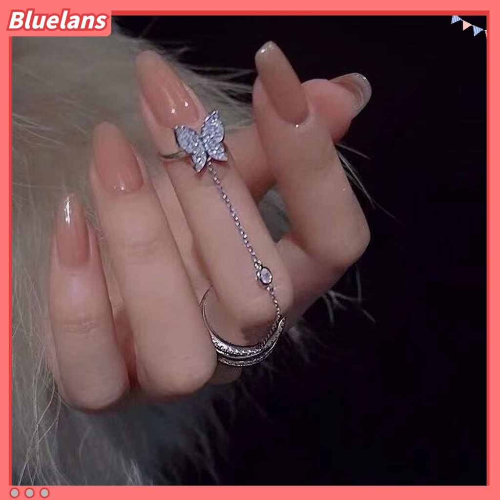 [BLS] Jari Cincin Bentuk Indah Paduan Berkilau Upacara Pernikahan Kupu-Kupu Terbuka Cincin Penuh Perhiasan Bergaya Hadiah Ulang Tahun