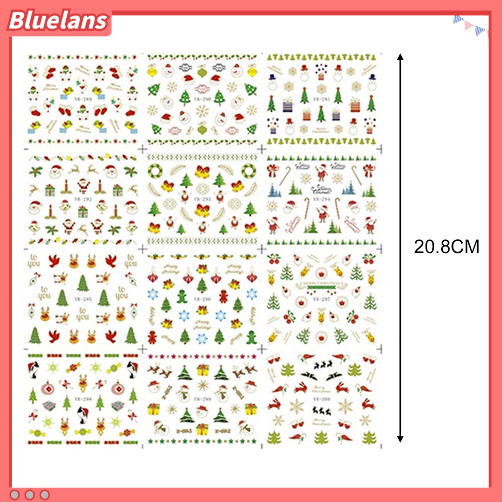 [BLM] 12pcs /Sheet Stiker Kuku Natal Perekat Diri Menarik Xmas Nail Art Decal Untuk Kuku