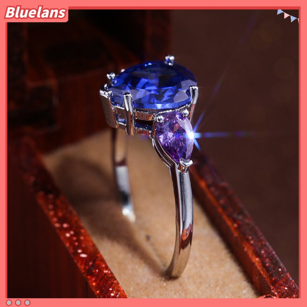 [BLS] Fashion Wanita Faux Safir Amethyst Jari Cincin Hadiah Perhiasan Pesta Pernikahan