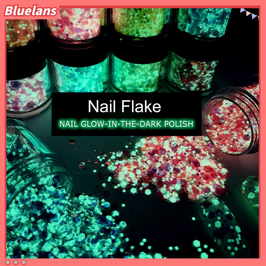 [BLM] 1botol Kuku Serpihan Luminous Reflektif Saturasi Tinggi Glow Dark Glitters Nail Art Craft Filling Decoration Untuk Manicure