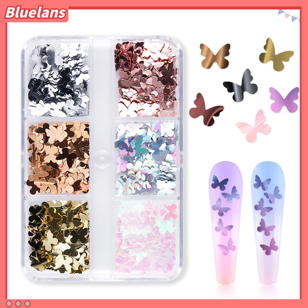 [BLM] 6kisi-kisi /Box Payet Kuku Tipis Rounded Corners Lightweight Butterfly Nail Art Sequin Untuk Wanita
